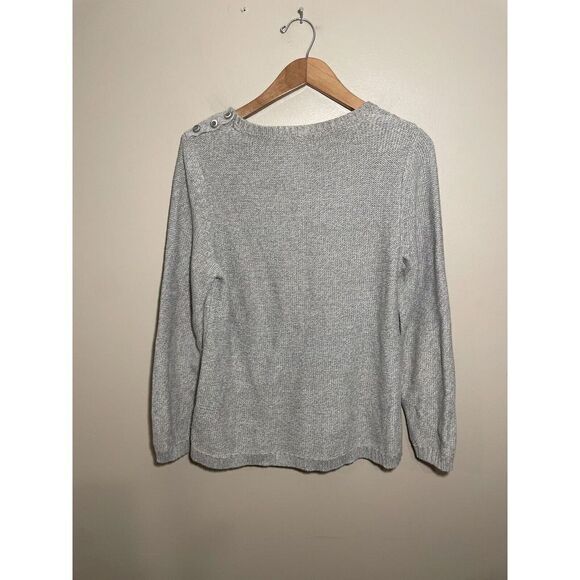 LL Bean Cable‎ Knit Sweater Womens Small Reg Cotton Stitch Button Shoulder Gray - Picture 3 of 7